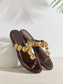 VACAZURE Women's Minimalist Casual Comfy Thong Strap Flat Sandals - Chocolate Brown - View 5