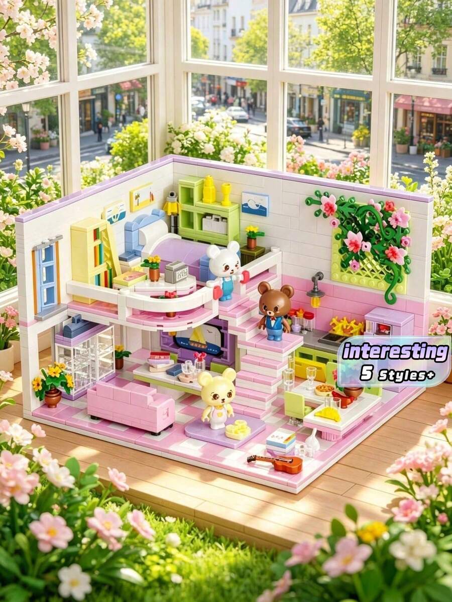 Luxury 639 Pcs Mini Building Blocks Set, Stress Relief Creative House Puzzle Toy For Adults, Exquisite Bedroom Scene Model With Stickers, Decorative Desktop Ornament, Perfect Birthday Gift, Fun DIY Assembly Game Kit For Home Decoration - Multicolor - View 1