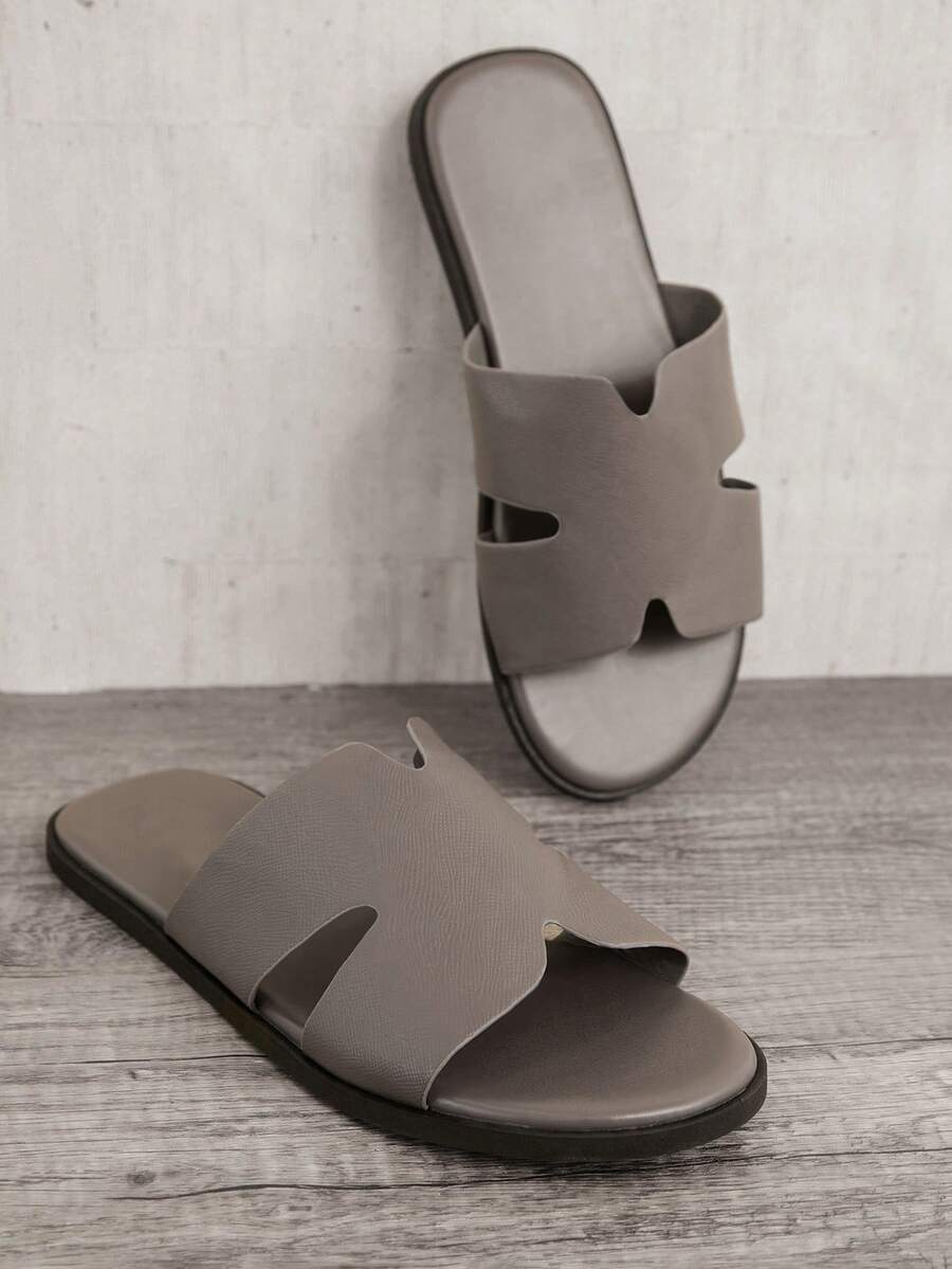 SHUZIA Men's Textured Dark Grey Slide Sandals, Anti-Slip, Comfortable, High-End Feeling Holiday Vacay Vibe For Spring Spring Break Easter Mother's Day Present For Christmas Valentine's Day - Grey - View 1