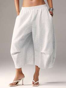 Denimoi Oversized Cropped Sweatpants Fashion Bottoms Cozy Casual Fall Loungewear Streetwear - Grey - View 2