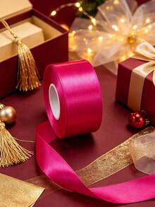5 Rolls / 10 Rolls 4cm Wide 22.8m Length Fuchsia Glossy Polyester Satin Ribbon, Shiny Gift-Wrapping Ribbon For Bouquet, Gift Box, Wedding, Holiday Party, DIY Bow, Hair Accessories & Handmade Crafts - Rose red - View 7