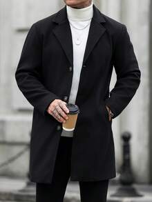Manfinity CasualCool 男士純色翻領長袖單排扣休閒大衣 - 黑色 - 查看 1