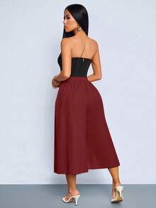 SOLERSUN Women's High Waist Capri Pants With Pockets, Pleated Wide Leg Cropped Trousers, Casual Chic Summer Workwear Pants,Quiet Luxury Capri Pants With Pockets, High Waisted Pleated Wide Leg Cropped Trousers, Effortless Old Money Workwear - Rose Red - View 3