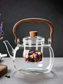 1 Piece 1000ml/35.2oz Heat-Resistant Glass Teapot With Detachable Filter - Thickened Base Suitable For Induction Cookers, Suitable For Flower Tea, Herbal Tea, And Loose Tea | Spring Home Tea Gift Set Suitable For Induction Cookers And Tea Ceremony - Multicolor - View 6