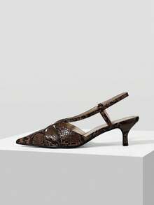 Mnmlis Women's Shoes Spring And Summer Pointed Toe Thin Heel Low Heel Light And Familiar Style Closed Toe Commuting Dating Kitten Heels - Dark brown snake pattern - View 5