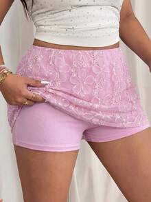 GalTyme Rok Bodycon Elegan Berpayet Bunga untuk Wanita Ukuran Plus - Baby Pink - View 7