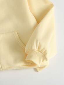 Tween Girls Cream Yellow Front Zipper Hoodie With Embroidered & Sweatpants Tracksuit 2Pcs Set - Yellow - View 9