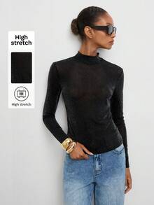 Maija Casual Business Sexy Basic Festival Mesh Top Summer Fall Modern Urban Minimalist Basic Commute Layering Long Sleeve Outwear - Black - View 4