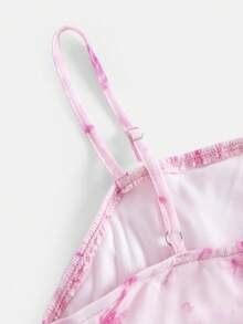 SHEIN 青少年女孩可愛粉色花卉夏季細肩帶洋裝，適合度假、日常穿著、拍照、購物、正式場合，收腰設計 - 粉色 - 查看 4