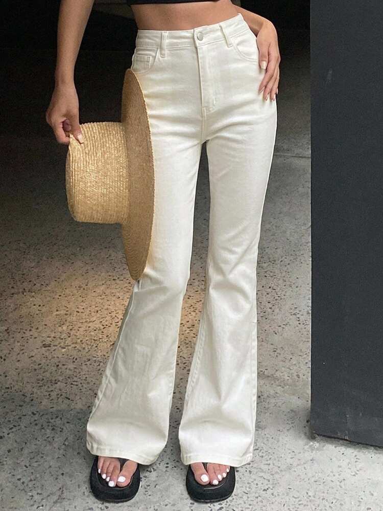 DAZY Women's White Flare Jeans, Casual Street Style, Hot Girl Aesthetic, Spring Summer Autumn Music Festival - White - View 3