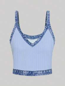 Resyla Women's Casual Striped Print Trim Camisole Tank Top, Suitable For Summer Holiday And Daily Commute - Multicolor - View 3