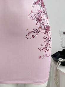 Elamini Chinese Style Minimalist Sexy Hot Girl Gentle Vintage Date Afternoon Tea Bar Photo Shoot Daily Light Commute Best Friend Gathering Stand Collar Oblique Collar Double Frog Button Floral Print Decoration Spring Summer Autumn Women's Pink Dress - Pink - View 5