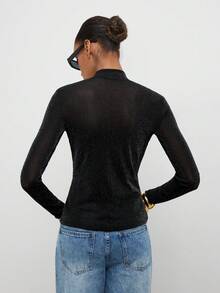 Maija Casual Business Sexy Basic Festival Mesh Top Summer Fall Modern Urban Minimalist Basic Commute Layering Long Sleeve Outwear - Black - View 8