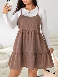 Solflare Plus Size Vacation Plaid Ruffle Hem Cami Dress - Multicolor - View 4