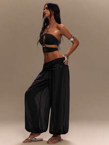 TypaGal Top corto sexy con diseño de recortes y cuello halter - Negro - Ver 7