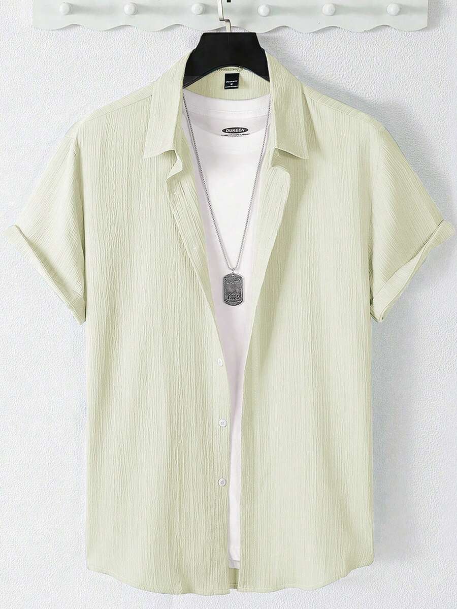 Manfinity Homme Men's Solid Color Single-Breasted Casual Commute Short Sleeve Shirt - Apricot - View 1