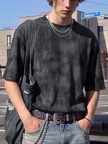 Resyla Men 紮染短袖圓領T恤 休閒街頭風 柔軟透氣舒適 Y2K Tee - 彩色 - 查看 4
