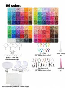 24/48/72/96-Color Mixed Bean Set Box, 2.6 Mm Multi-Color Mixed Bean Filling Bag, DIY Handcrafted Mixed Bean Set, Includes Hanging Cord, Keychain, Square Nail Board, Storage Box, Tweezers. Suitable For Birthdays, Halloween, Gifts. - one size fits all - View 5