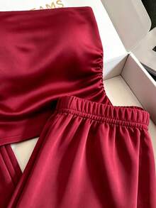 INAWLY Solva Women's Sexy Streetwear Bandeau Top And Flared Pants 2 Pieces Set - Burgundy - View 4