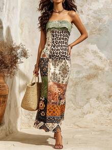 Trelyra Gaun Liburan Wanita Model Bandeau dengan Motif Bunga, Modis dan Elegan - MultiWarna - View 4