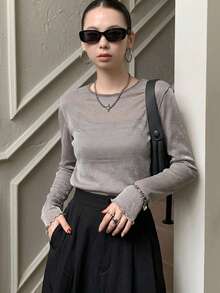 FRIFUL Women's Mesh Sheer Top, Summer Apparel - Grey - View 5