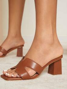 SHUZIA H Band Slide Heel Sandal Holiday Vacay Vibe For Summer Shoes Spring Shoes Spring Break Easter Prom Heels Wedding Shoes Valentine's Day Summer Shoes - Maroon - View 3