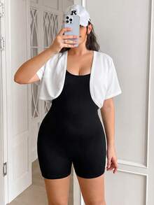 SHEIN EZwear 大尺碼女款純色休閒寬鬆哥德風百搭短袖夾克，適合日常穿著、秋季正式場合、教師、白色居家服、辦公室 - 白色 - 查看 6