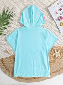 SHEIN Young Girl Cartoon Graphic Hooded Cover Up - Multicolor - View 2