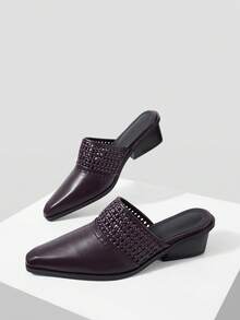 Mnmlis Fashion High Heels Are Suitable For All Seasons, Comfortable And Simple Thick Heels, Deep Mouth And Empty Pedal Design Is Suitable For Various Fashion Fall Shoes - Brown - View 6