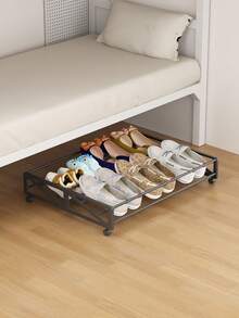 Steel Pipe With Wheel Bed Frame, Movable Shoe Rack, Bedside Storage, Corner Storage, Home Use, Entryway Sofa, Student Dormitory, Simple Shoe Rack. - Black - View 9