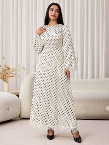 Veilorie Women's Elegant Satin Lace Patchwork Polka Dot Arabian Dress - Multicolor - View 6