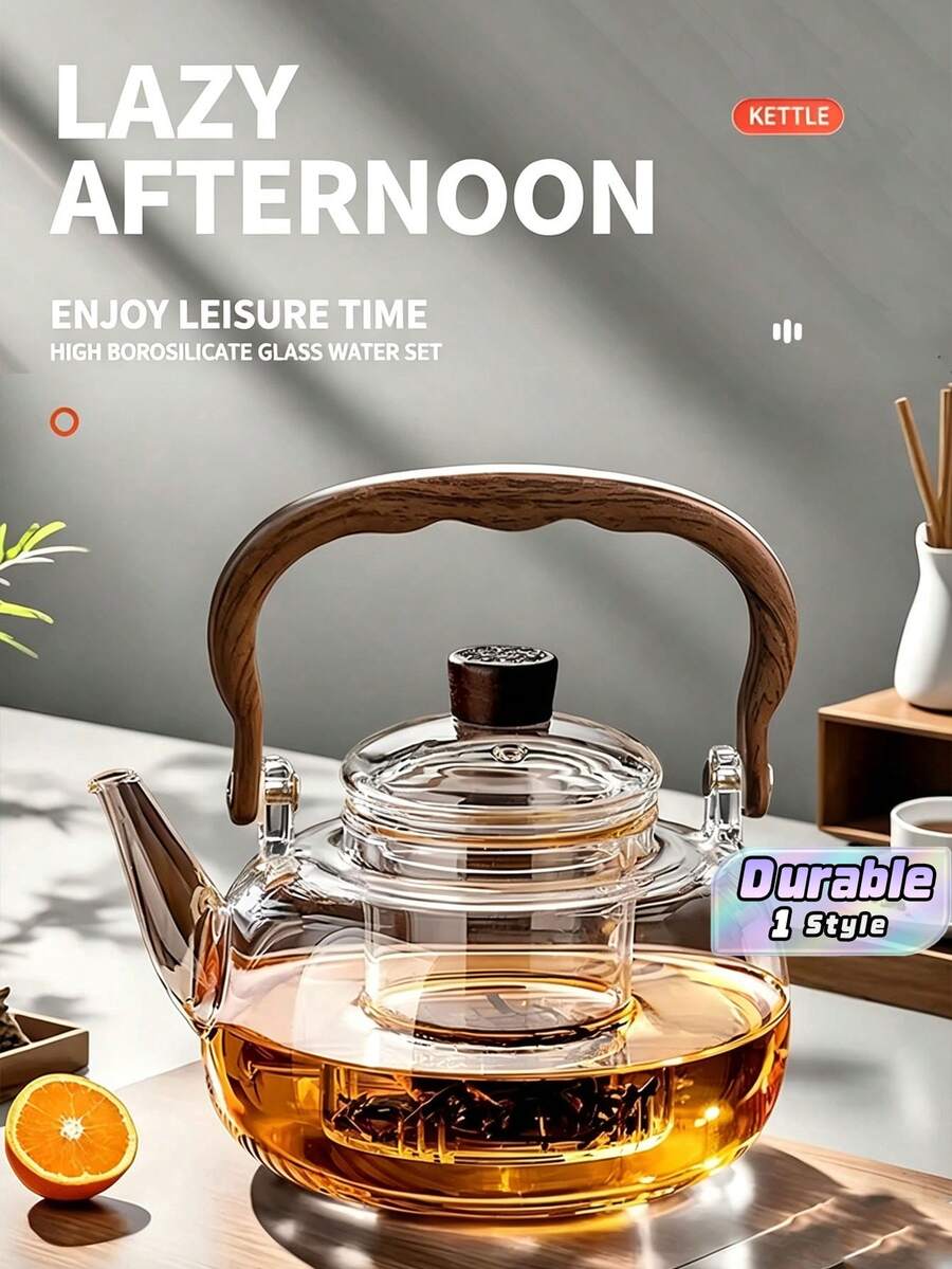 1 Piece 1000ml/35.2oz Heat-Resistant Glass Teapot With Detachable Filter - Thickened Base Suitable For Induction Cookers, Suitable For Flower Tea, Herbal Tea, And Loose Tea | Spring Home Tea Gift Set Suitable For Induction Cookers And Tea Ceremony - Multicolor - View 1