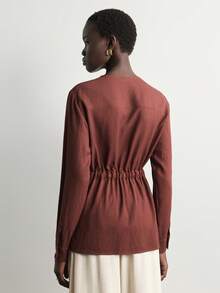 Aalyst Women's Button Half-Placket Long Sleeve Waist Tie Casual Shirt - Brown - View 5