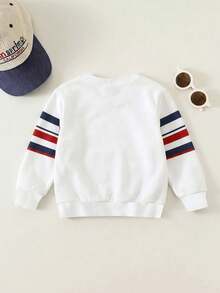Young Boy Long Sleeve Crew Neck Sweatshirt, Classic Retro Casual Color Block Pattern Print, Exquisite Little Knight Logo Print, Suitable For Autumn/Winter, Back To School Season - Multicolor - View 3