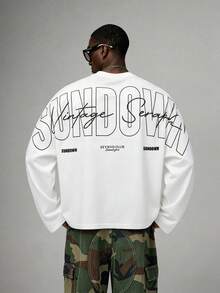 STYNVO Men's Letter Print Casual Daily Long Sleeve T-Shirt - White - View 1