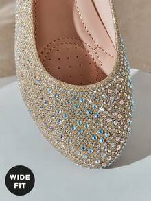 SHUZIA Women's Wide-Fit Comfortable Round Toe Rhinestone Flats Valentine's Day - Champagne - View 6