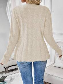 EMERY ROSE Áo cardigan nữ tay dài vặn thừng cài nút trước đa năng - Màu be - Xem 2