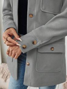 SHEIN PariChic 女款純色口袋休閒百搭日常旅行長袖夾克 - 灰色 - 查看 4