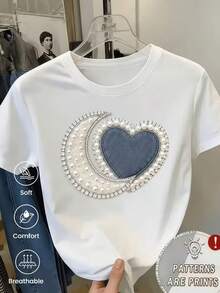 New Spring-Summer Short-Sleeved T-Shirt, 220G Weight. Cartoon Print, Model For Couples. - White - View 1