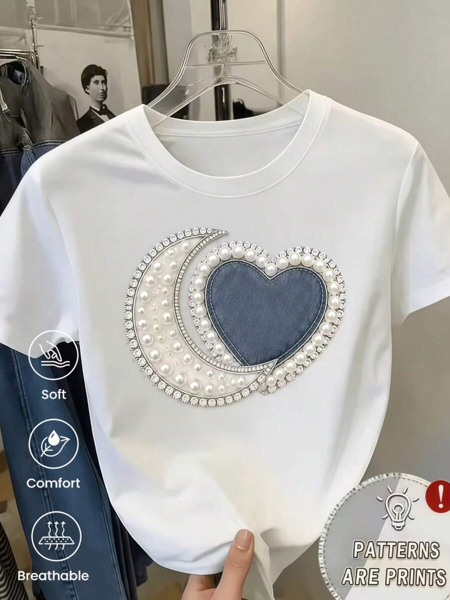 New Spring-Summer Short-Sleeved T-Shirt, 220G Weight. Cartoon Print, Model For Couples. - White - View 1