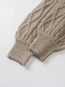 SHEIN Fiorisel Fall Winter Mead Tone Oat Cable Knit Half Zip Collar Straight Mini Sweater Dress - Khaki - View 7