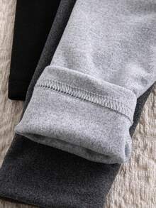 SHEIN Vintaside Kids 女嬰休閒極簡純色緊身內搭褲 3件組，秋冬款 - 彩色 - 查看 6