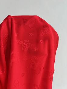 Elamini 春夏女款甜美掛脖緞面拼接網紗蝴蝶印花收腰性感迷你派對洋裝，露背蝴蝶結綁帶設計，可愛甜美 - 紅色 - 查看 7
