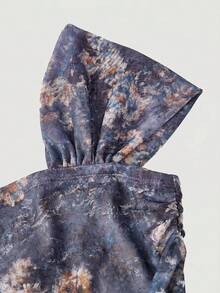 SHEIN MOD 复古绿色油画植物印花网纱两件套，露肩、美人鱼式、不对称下摆设计——完美适用于度假、约会、野餐、派对、舞会和节日庆典 - 淺灰紫 - 查看 12