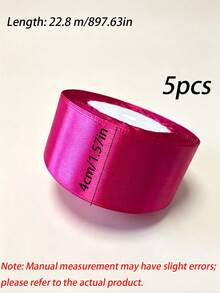 5 Rolls / 10 Rolls 4cm Wide 22.8m Length Fuchsia Glossy Polyester Satin Ribbon, Shiny Gift-Wrapping Ribbon For Bouquet, Gift Box, Wedding, Holiday Party, DIY Bow, Hair Accessories & Handmade Crafts - Rose red - View 12