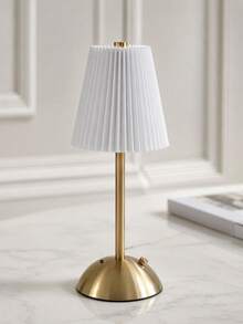 Modern Pleated Fabric Shade Table Lamp, Brass Gold Metal Base Bedside Desk Lamp, Minimalist Decor Night Light For Bedroom Living Room Home Decor - multicolor - View 5