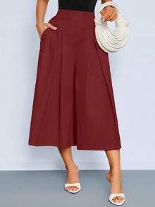 SOLERSUN Women's High Waist Capri Pants With Pockets, Pleated Wide Leg Cropped Trousers, Casual Chic Summer Workwear Pants,Quiet Luxury Capri Pants With Pockets, High Waisted Pleated Wide Leg Cropped Trousers, Effortless Old Money Workwear - Rose Red - View 5