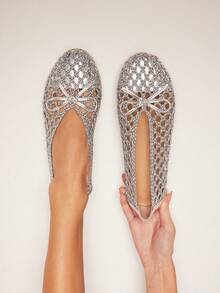 SHUZIA Ladies Elegant Woven PU Ballet Flats - Silver - View 6