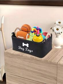 1pc Waterproof Soft Fabric Dog Toy Storage Basket With Handles Durable Portable Multipurpose Pet Toy Organizer Bin For Home Bedroom Pet Supplies Daily Organization - Multicolor - View 4