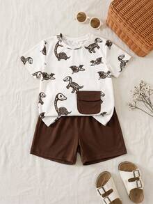 SHEIN 2pcs/Set Young Boy Casual Solid Color T-Shirt + Shorts, Suitable For Daily Wear, School, Travel, Outdoor Play In Summer - Multicolor - View 4